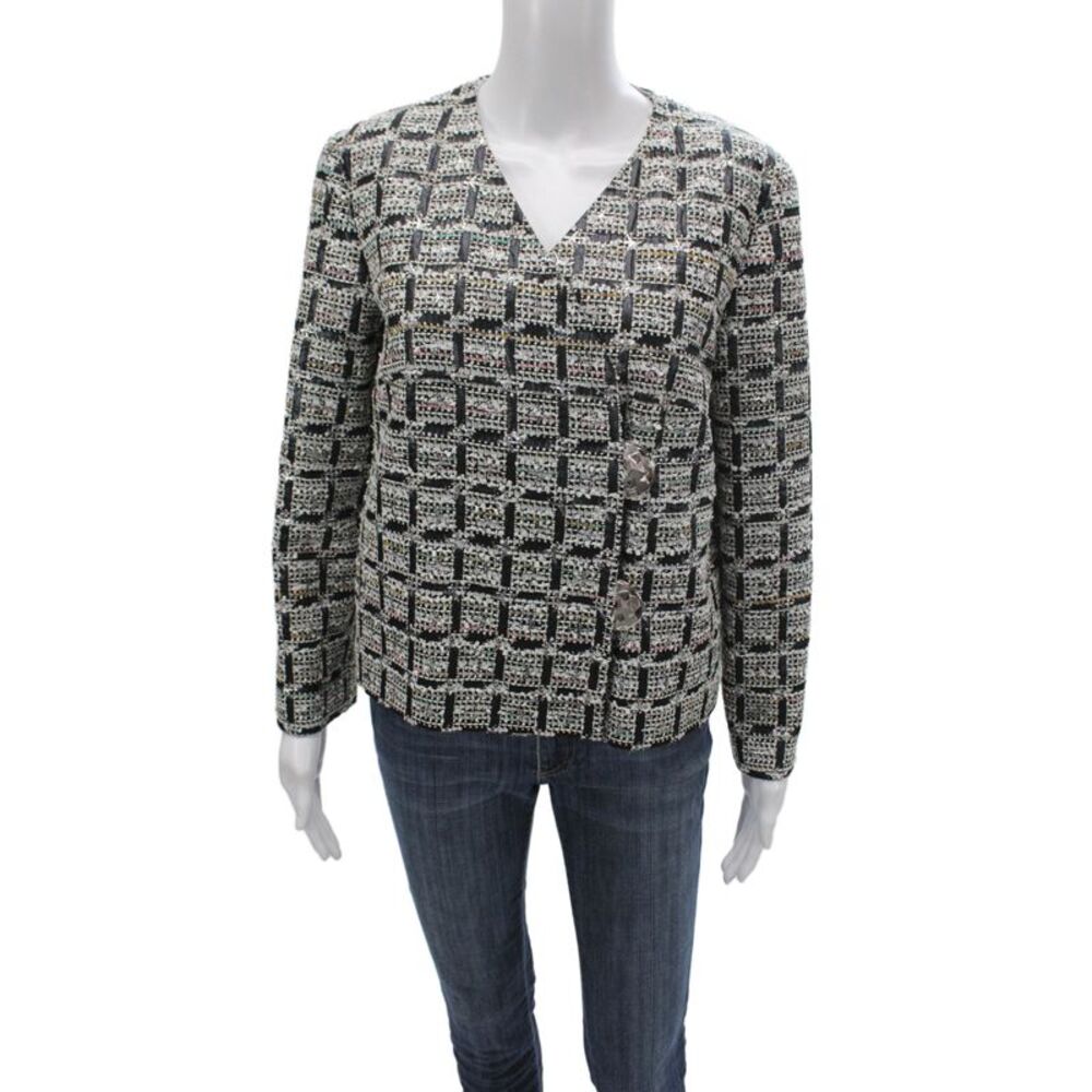Chanel Women Basic Jacket Black Checked Button Size 40